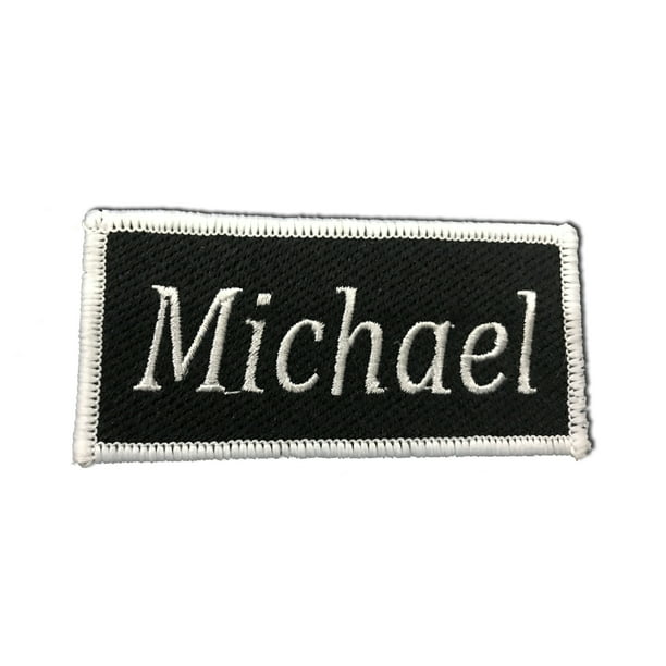 IRON ON NAME PATCH BLUE ON WHITE CASH  NEW EMBROIDERED  SEW 